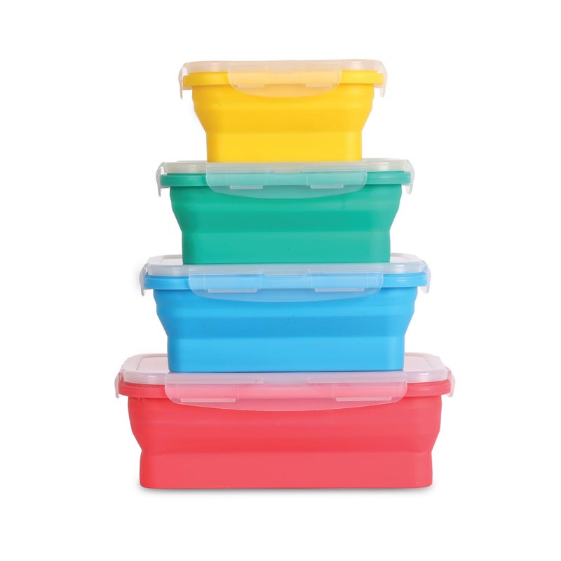 Deke Home - Collapsible Silicone Food Storage Containers with Lids, Set of 4, BPA-Free, Airtight, Space-Saving Meal Prep & Lunch Box, Microwavable, Freezer & Dishwasher Safe, Camping & Travel - Image 1